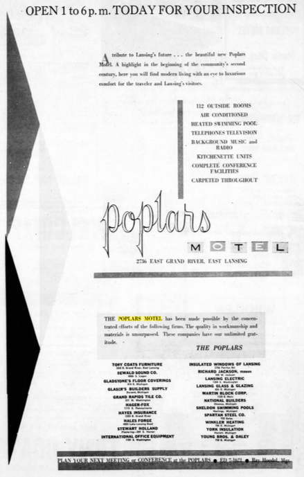 Poplars Motel (Clarion Pointe East) - Oct 1959 Announcement